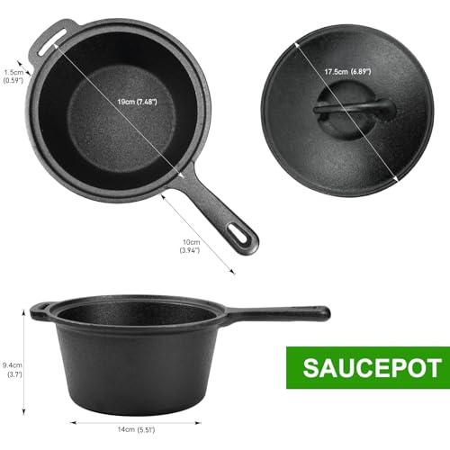 Image of 8 Piece Cast Iron Pots and Pans Set Cast Iron Skillets Bakeware And Square Grill Pan Camping Kitchen Cookware