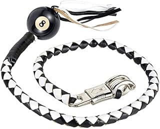 EXCELSIOR 42" Long 1/2“ Diameter White and Black Motorcycle Get Back Whip With White 8 Pool Ball