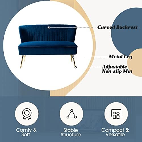 FABRICATION HAUS Velvet 2 Seater Sofa Upholstered Loveseat Couch with Metal Legs Armless Backrest for Living Room Bedroom & Lounge, Navy