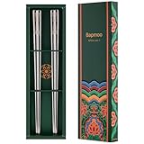 BAPMOO Glossy Silver Chopsticks Stainless Steel Korean Utensils Chopsticks 2...