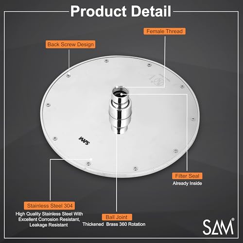 Image of SAM Shower Slim High Pressure Rainfall Showerhead Without Arm for bathroom (Leesha Grade, 6 * 6)