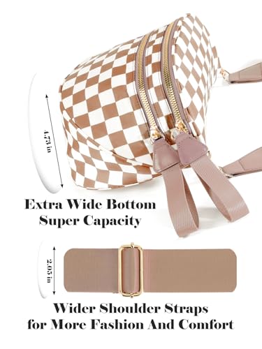 Image of Black and White Checkered Crossbody Bag Bum Bag for Women,Spacious Checkered Purse Fanny Packs Belt Bag
