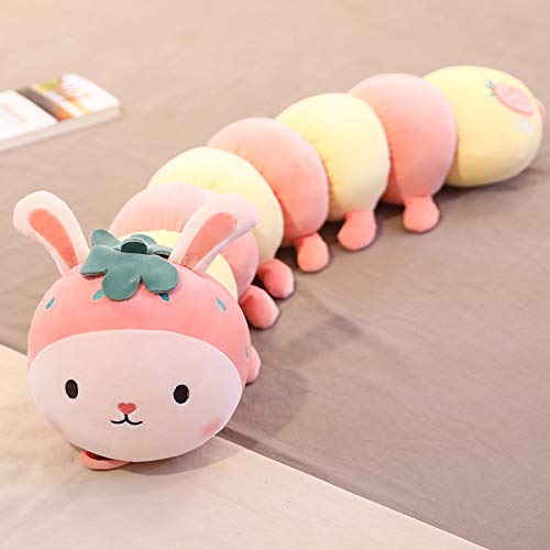 FIASHCN Cute Fruit Caterpillar Plush Toy Kawaii Piggy Rabbit Bee Pillow Stuffed Animal Doll Kids Sleeping Pillow for Girls Gift 120cm Pink-A
