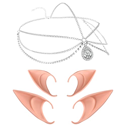 Disfraz de Elfo: Crea tu Look de Legolas o Arwen para Fiesta o Cosplay Lusofie Orejas de Elfo Cosplay Fairy Elf Ears Moon Head Chain Vintage Crystal Headband Punta Suave Accesorio para el Cabello Anime Party Dress Up Disfraz Masquerade Ball Accesorios Halloween Mujer