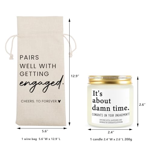 Image of Engaged Gifts Engagement Gifts for Couples Her Engagement Party Decorations | Gift for Couple Wine Bag Scented Candles Set Pairs Well with Getting Engaged Wine Bag It's About Damn Time Candles