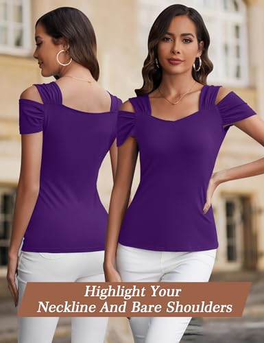 Image of Blingfit Cold Shoulder Tops Summer Tunic Shirts for Women T Shirts V Neck Short Sleeve Casual Tees Blouses 2026