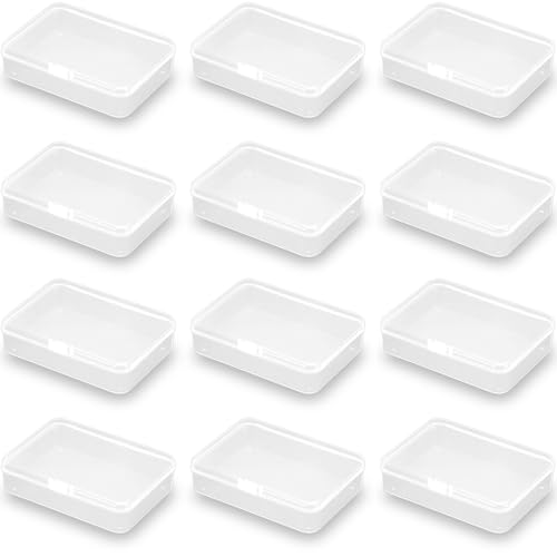 Image of 12 Pack Clear Plastic Beads Storage Containers Box (4.06 x 2.91 x 0.98 in) with Lid, Small Plastic Containers for Storage of Small Ite ms, Crafts, Jewelry, Hardware