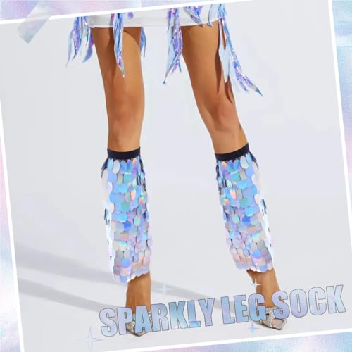 Image of Sequins Leg Warmer Sparkly Fringe Leg Warmers Elastic Fish Scale Leg Sock Party Boot Covers Cosplay Rave Outfit for Women and Girls