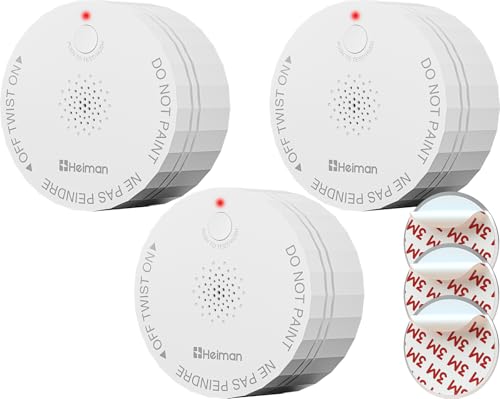 Heiman Smoke Detector, 10-Year Battery Operated Smoke Alarms, Photoelectric Fire Detectors for Home, UL 217 10th Ed. Certified, Portable Small Compact, Test Silence Button, RV, Travel, 3 Pack