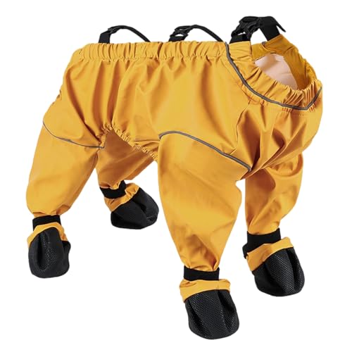 Hundeschuhe, wasserdichte Pfotenschuhe mit Anti-Rutsch Sohle, Verstellbare Hundestiefel für Klein- und Mittelhunde, Gamaschenschutz gegen Schmutz und Nässe (Yellow, XS(1-2.5kg))