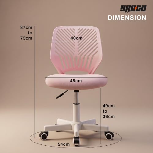 Image of DROGO Nova Ergonomic Office Chair, Armless Mesh Desk Chair with Breathable Backrest & Height Adjustable Seat, Soft Cushioned Computer Chair for Home, Study & Bedroom, 1 Year Warranty (Pink)