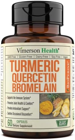 Turmeric Curcumin Quercetin with Bromelain & Black Pepper - Immune Support & Joint Support Supplement with BioPerine & Organic Tumeric for Antioxidant Inflammation Relief. 60 Vegan Capsules for Adults