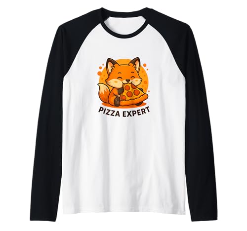 Carino Cartoon Fox Pizza Expert Kawaii Cibo Pizza Amante Maglia con Maniche Raglan