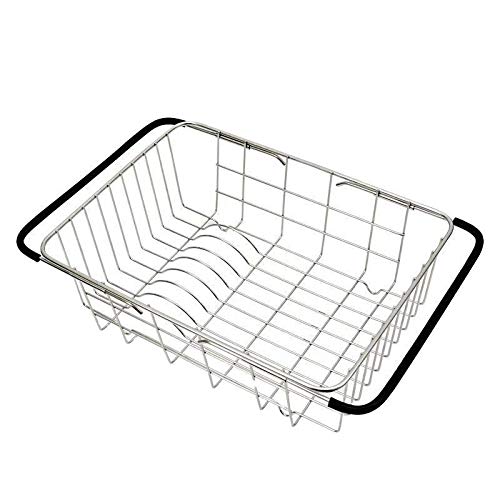 Küchen-Geschirrtrockner Edelstahl Einstellbare Waschbeckenablauf Rack Single Layer Erweiterbarer Trocknungskorb Obstschale Abtropfhalter Küchenutensilien Multifunktionaler Abtropfständer