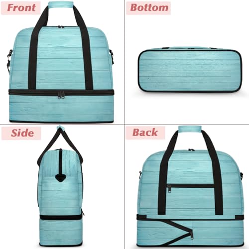 Wood Summer Ocean Travel Duffel Bags for Women & Men Large Sports Gym Bags Foldie Weekender Overnight Bag Carry On Tote Bag With Shoe Compartment Personal Item Bag for Travel Sports Gym3