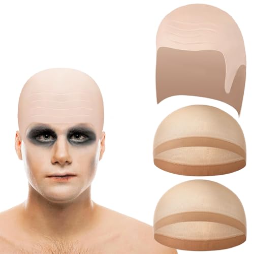 Berretto Calvo in Lattice, con Retina per Capelli, Pelata Finta, Parrucca Pelata, Testa Calva, Bald in Lattice per Adulti, Bald cap, per Adulti Cappello Pelato per Costumi di Carnevale Halloween