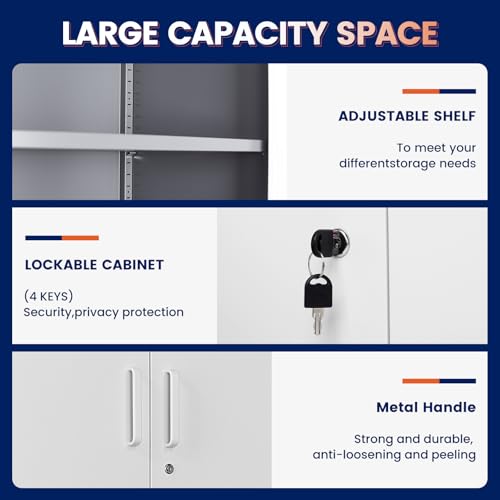 Image of Yizosh Metal Storage Locking Cabinet with 4 Doors and 2 Adjustable Shelves,71 inch Lockable Garage Tall Steel Cabinet,for Home Office,Living Room,Pantry,Gym,Commercial Storage (Gray White)