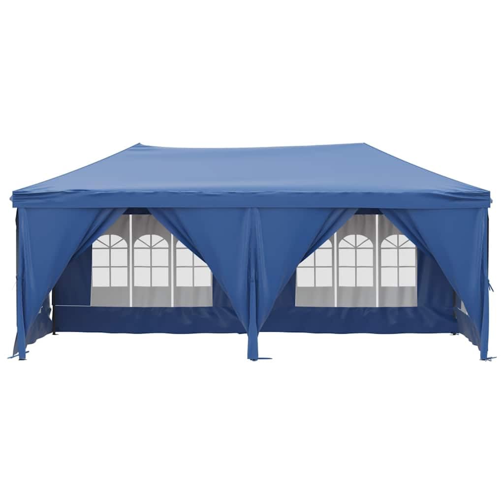 Faltbarer Pavillon Partyzelt blau 3x6 m mit Seitenwand, 210D Oxford-Gewebe mit Silberbeschichtung, Stahlgestell, UV Schutz, wasserdicht, für Garten Terrasse Outdoor Camping Event Grillen