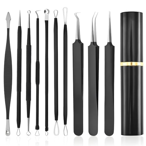 Blackhead Remover, Comedone Squeezer Set - 10 Pieces Acne Blackhead Tools Blackhead Remover Tweezers Set of Blackheads and Pimples on the Face, Pimple Squeezing Tool with Metal Housing