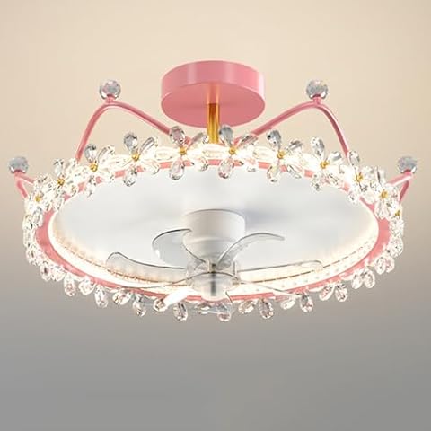 BRRSKBK Kids Gold Ceiling Fan with Light Crystal Chandelier Fan Light Dimmable LED Ceiling Light with Fan 360° Rotating Fan Remote Control Pink Ceiling Fan Light for Girls Bedroom Children Nursery Cover