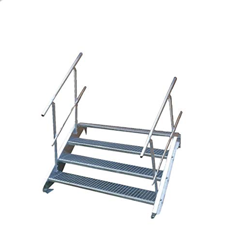 Preisvergleich Produktbild Stahltreppe Industrietreppe Aussentreppe Treppe 4 Stufen-Breite 160cm Variable Geschosshöhe 55-85cm vezinkt mit beidseitigem Geländer