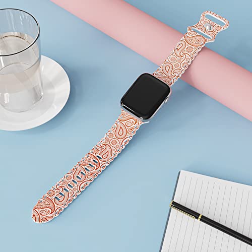 Image of Compatible with Apple Watch Band 41mm 40mm 38mm 49mm 45mm 44mm 42mm Women Girl, Paisley Pattern Lace Hollow-out Soft Silicone Sport Bands For iWatch Ultra SE Series 10 9 8 7 6 5 4 3 2, Psl-42