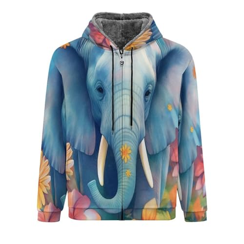 Sweat à capuche pour hommes avec veste polaire zippée et motif éléphant bleu