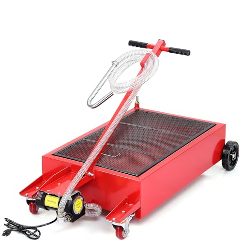 ElfinAura 20 Gal Electric Low Profile Oil Drain Pan,110V High-Flow Pump,8 ft Hose & Folding Handle&Rolling Cart, Heavy-Duty for Trucks, RVs, SUVs, Red.