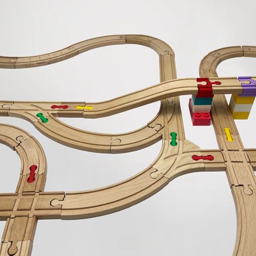 wooden train track accessories 30 pcs colorful dog bone track connectors compatible with all wooden train track christmas birthday gift for boys girls track toys expansion pack for kids ages 3