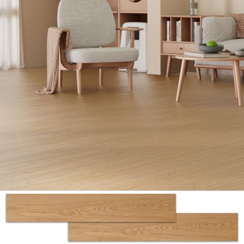 Fablioflo Peel and Stick Floor Tile, 36 Pcs 54 Sq.Ft Waterproof Wood Grain Luxury Vinyl Plank Flooring, Easy DIY Self Adhesive Vinyl Floor for Kitchen, Living Room, Bedroom, RV, Natural Beige Oak