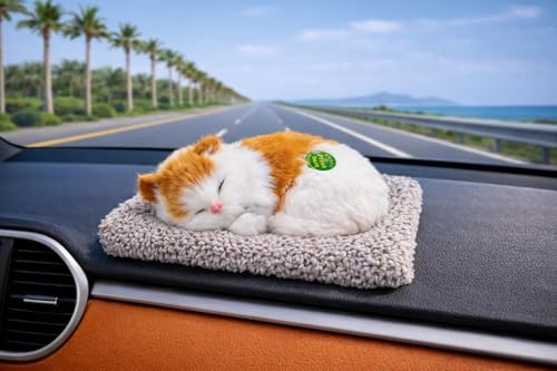 Image of Sleeping Cat Soft Toy, Orange with White, Medium
