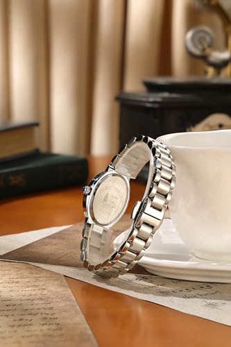 Image of London Fog Queenhithe Collection Watch for Women with Oval Textured Dial, Crystal Studded Bezel, Blue Crown Accent, Quartz Movement and Stainless Steel Strap - LFW20003