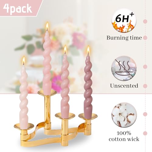 Image of Short Spiral Candles Gradient Pink Taper Candles 7.5 Inch Smokeless Twisted Candlesticks Unscented Handmade Candle Sticks 4 PCS for Romantic Dinner Wedding Holiday Decoration