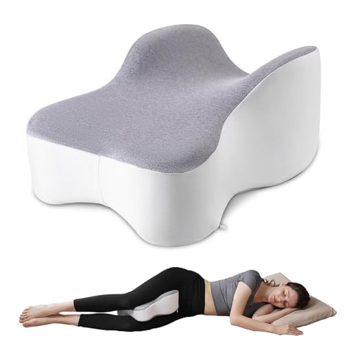 Knee & Leg Pillow for Side Sleepers - Cooling Longer Memory Foam Leg Pillow for Side Sleeping, Support Between Legs, Soothing and Relief for Hip, Sciatica, Back, Knees Spine & Joints Pain (Grey&White)