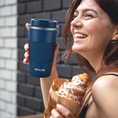 Image of Travel Mug 510 ml, Insulated Coffee Cup with Lid, Reusable Stainless Steel Thermal Cup for Coffee, Tea & Cold Drinks, Leak-Resistant Double-Walled Travel Mug, Navy Blue