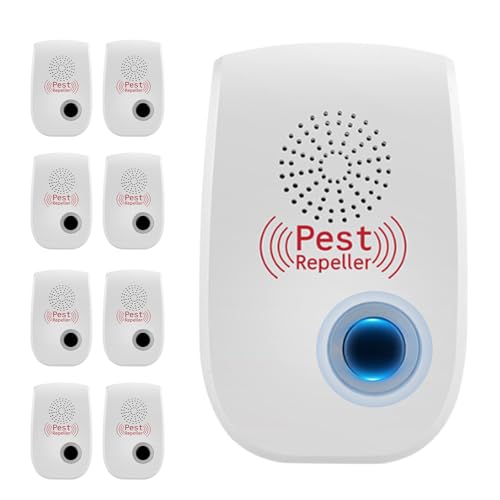 Ultrason Souris et Rats, Pack de 8, Répulsif Électronique à Ultrasons Branché contre les Moustiques et les Souris, Dispositif de Lutte contre les Nuisibles (Moustiques, Cafards, Araignées)