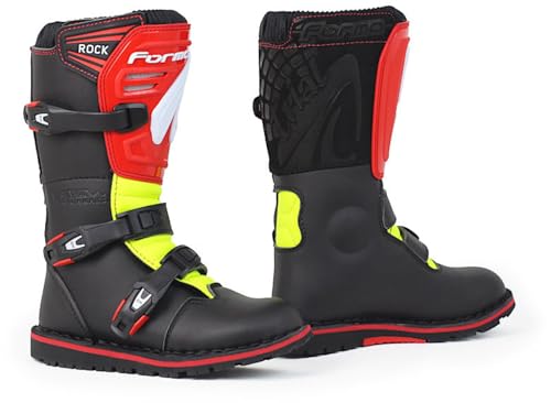 FORMA – Botas de moto Trial infantil y junior ROCK BLACK/RED/YELLOW FLUO T34