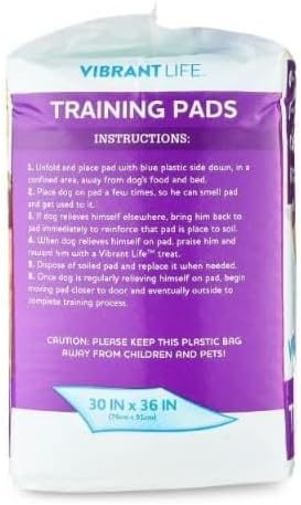 Vibrant Life Training Pads, Dog & Puppy Pads, XXL ~ 30 in x 36 in ~ 40 Count ~ White.