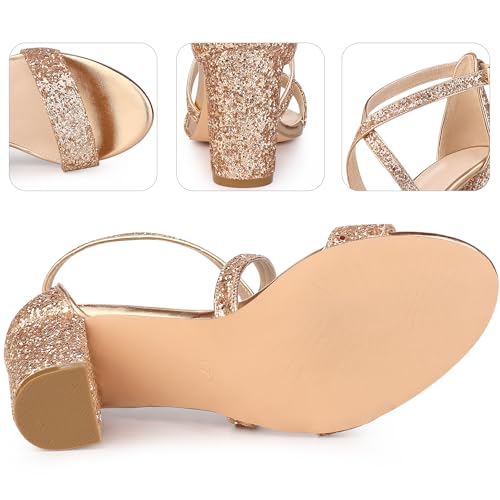 Perphy Glitter Sparkly Heels Crisscross Strap Chunky Heel Dress Shoes Sandals for Women3