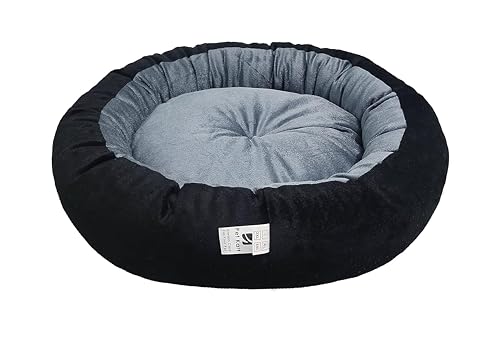 Image of Medium Size Dog Bed for Medium Size Dogs, Puppies, Kitten and cat Bed Velvet Fabric Dual Color Grey-Black Anti Skid Bottom Washable Export Quality Pet Bed