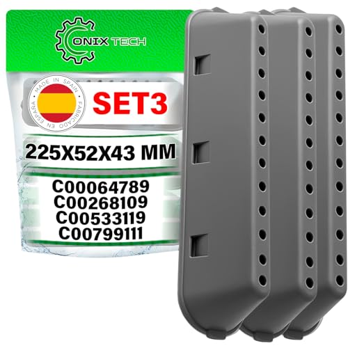 3 Piezas Aleta de Tambor de Lavadora 225x52x43 mm con Código Original C00064789 C00268109 C00533119 C00799111 para Indesit para Ariston para Whirlpool - MADE IN SPAIN - Garantía de 5 Años - ONIX TECH