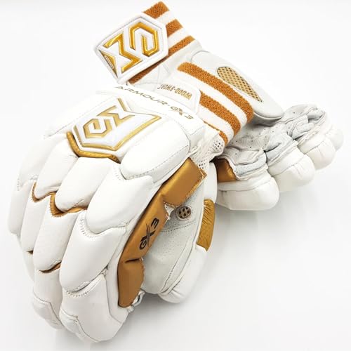 Image of Armour-GX3 (2.1) Leather, Polyurethane Cricket Batting Gloves - White, Gold, Medium, Right