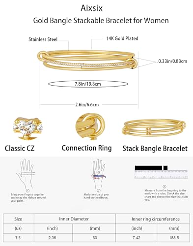 Stackable Bangle Bracelets for Women 14K Gold Plated Triple Interlocked Bangle Stainless Steel Bracelets Classic Plain Non-Tarnish Jewelry Gift for Women