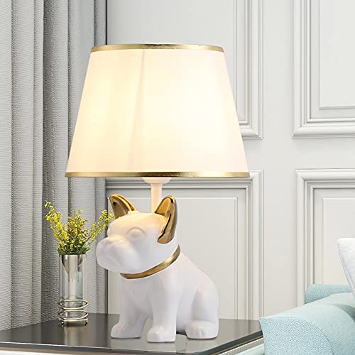 Lámpara de mesa para el cuidado de los ojos, lámpara de mesa de cerámica LED moderna, lámpara de escritorio blanca creativa, decoración de perro para habitación infantil, dormitorio, estudio, oficina,