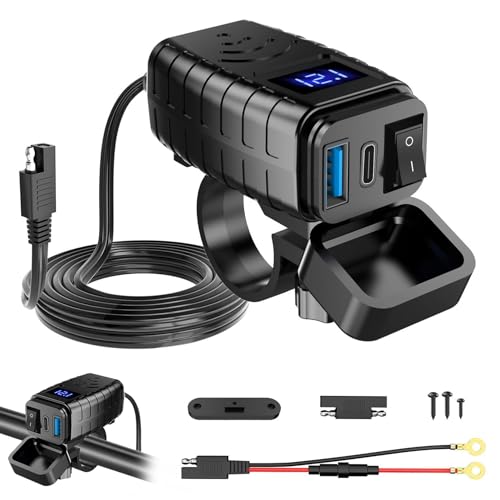 GothicBride USB Steckdose Motorrad Wasserdichtes Motorrad-USB-Ladegerät mit EIN-/Ausschalter und Quick Charge Type C Schnelltrenner Adapter für alle Telefon Tablet (Blau)