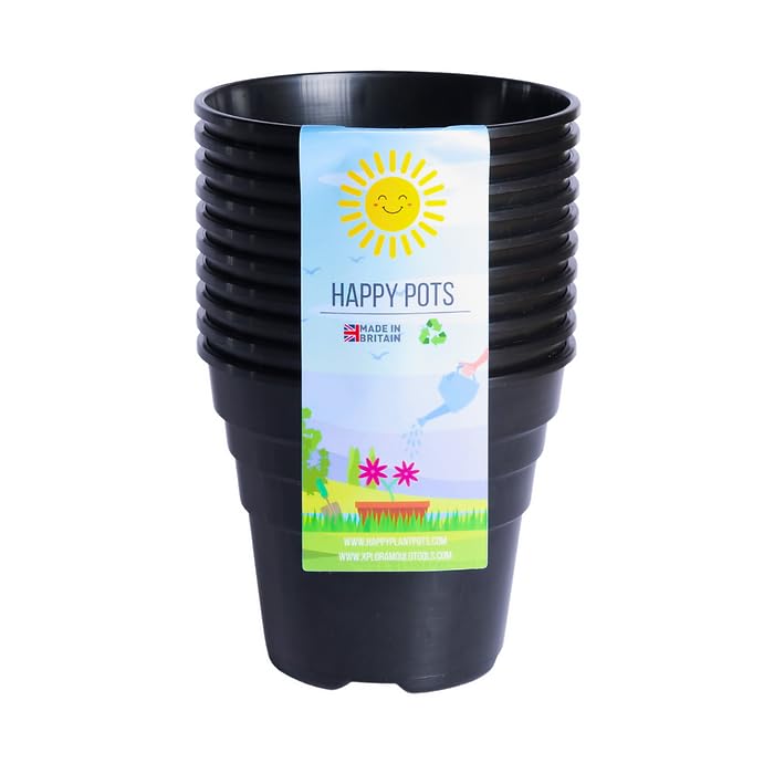 Happy Pots, 10cm Gloss Black, Pack of 10 Premium Plastic Plant Pots