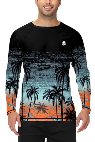 Image of AOBUTE Mens Long Sleeve Swim Shirt Quick Dry Sun Protection Rash Guard