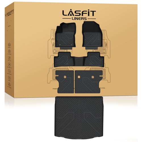 Image of LASFIT Floor Mats Cargo with Backrest Mats for Toyota Corolla Cross Hybrid 2022-2026, TPE All Weather Protection Custom Fit 1st & 2nd Row Floor Liners Trunk Mats for Corolla Cross Black