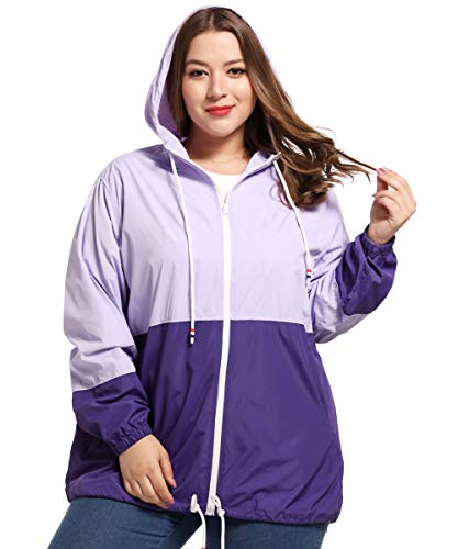 Women's Plus Size Rain Jacket Lightweight Hooded Rain Coat Windbreaker4