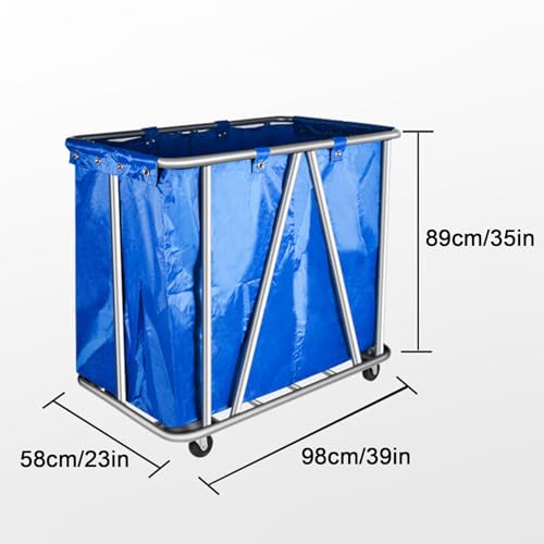 Carrito de limpieza resistente, cesta de lavandería con tela Oxford impermeable, gran capacidad, ruedas universales silenciosas para uso comercial